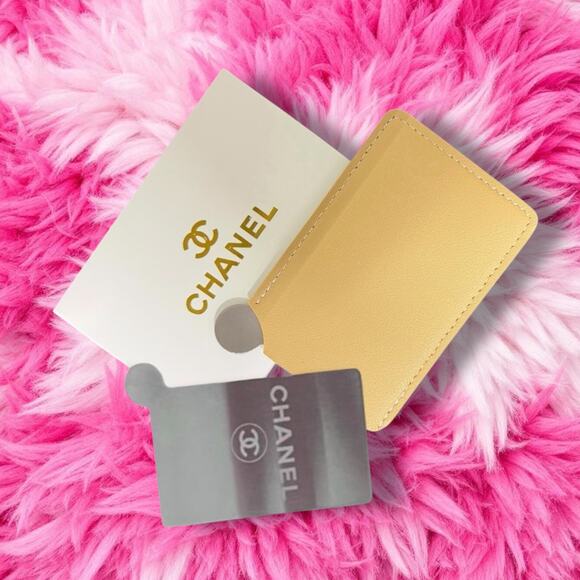 New With Box Tan/Beige Elegant Embossed Chanel Card Holder/Mirror - Picture 2 of 3